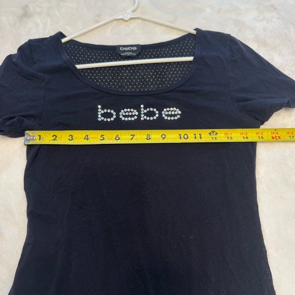 Y2K Bebe Women’s Black‎ Mesh Back Crystal Logo Short Sleeve T Shirt Size S Comfy - Picture 7 of 7